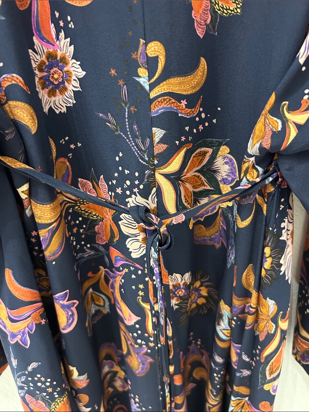 Johnny Was Navy Floral Maxi Dress with Pink & Orange Accents - Picture 6 of 8